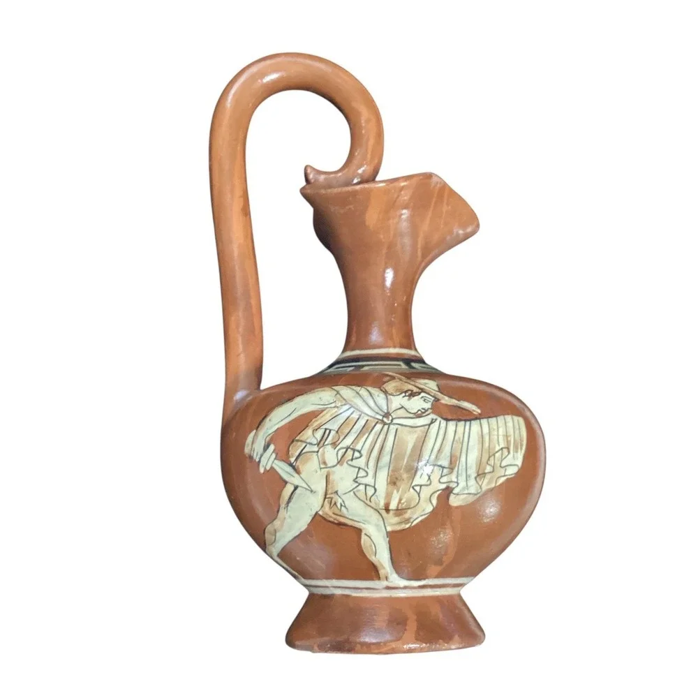 Vintage Zeus No 10 Greek Terracotta Pottery Hand Painted Pitcher Vase 5